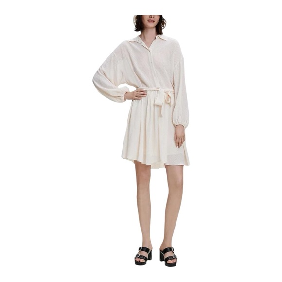 MAJE | $374 Rialto Ivory Textured Long Sleeve Belted Mini Dress, Size 4 (EU 36) - Picture 11 of 12